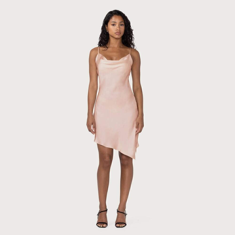 Honor The Gift Silk Slip Dress Sleeveless Cowl Neck Asymmetric Hem Sand NWT M
